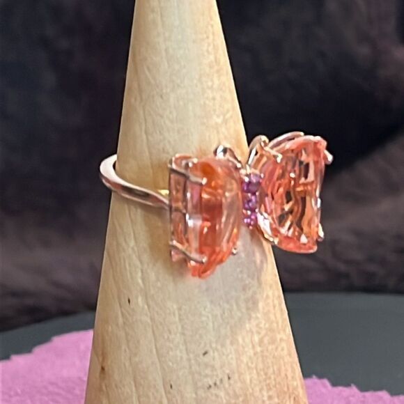 MORGANIQUE QUARTZ, ORISSA GARNET BUTTERFLY RING IN 18K VERMEIL RG/ SILVER 7 - Picture 3 of 17